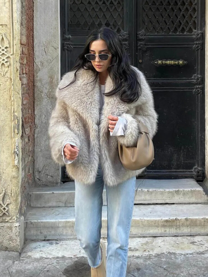 Abrigo oversize Livia para mujer con forro de piel sintética, elegante y cálido para invierno