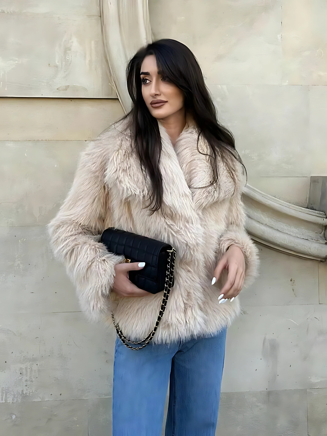 Abrigo oversize Livia para mujer con forro de piel sintética, elegante y cálido para invierno