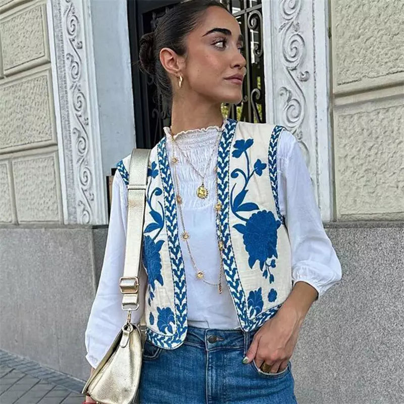 Gilet bordado con flores para mujer, elegante y sofisticado