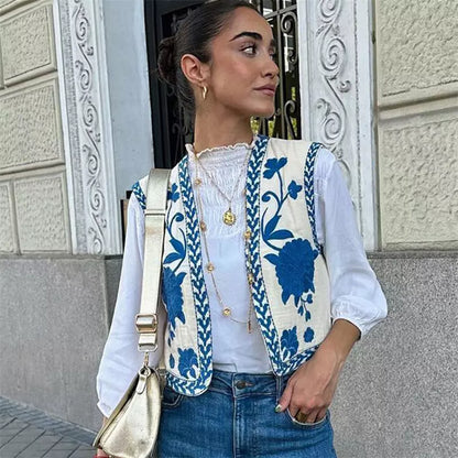 Gilet bordado con flores para mujer, elegante y sofisticado