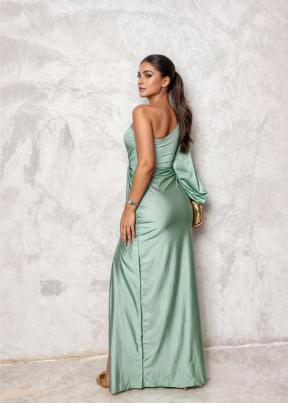 Vestido de noche Abigail elegante off-shoulder con abertura lateral