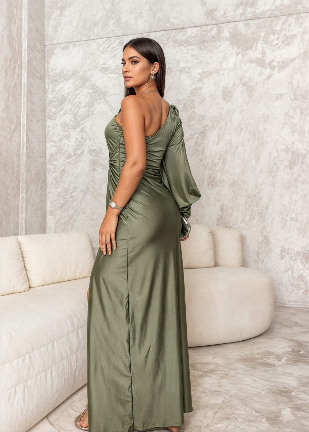 Vestido de noche Abigail elegante off-shoulder con abertura lateral