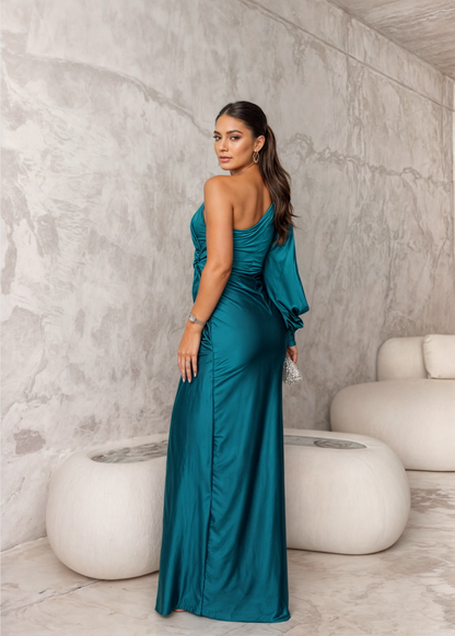 Vestido de noche Abigail elegante off-shoulder con abertura lateral