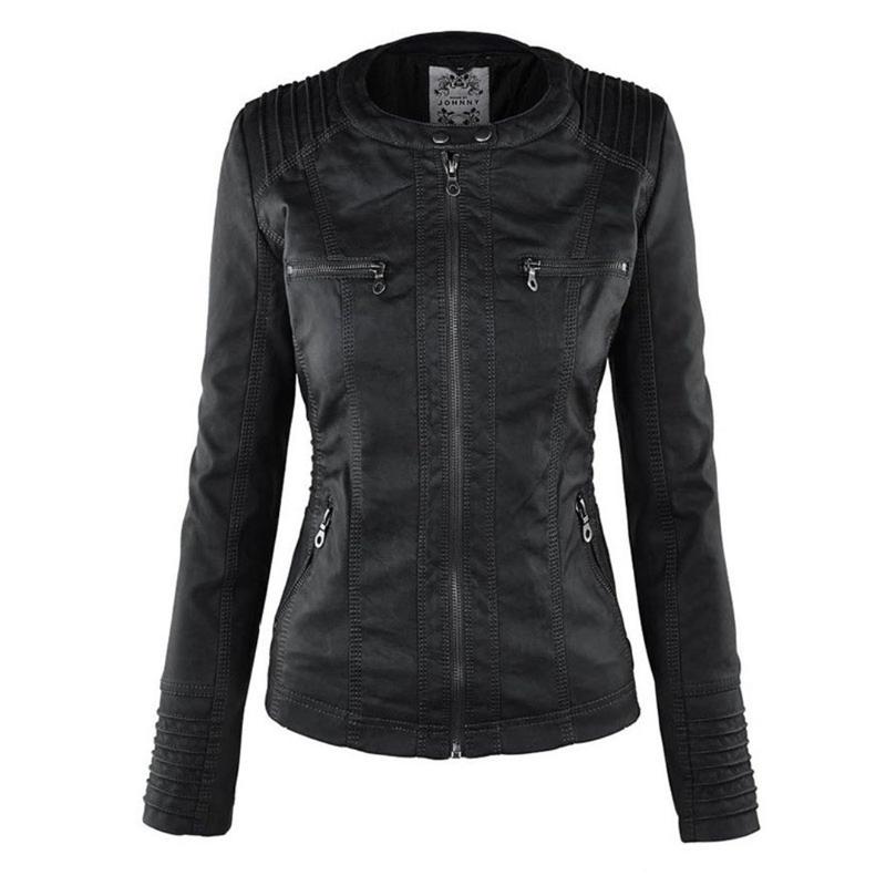 Chaqueta de Cuero Mujer con Capucha Desmontable y Cordones Ajustables