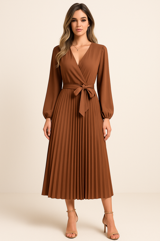 Vestido maxi marrón Zoë con escote en V y detalles Boho para festivales