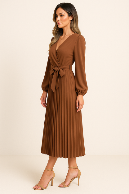 Vestido maxi marrón Zoë con escote en V y detalles Boho para festivales
