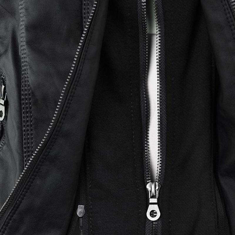 Chaqueta de Cuero Mujer con Capucha Desmontable y Cordones Ajustables