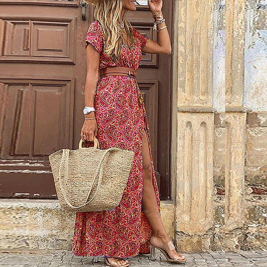 Maxi vestido Ibiza con cinturón para mujer, elegante y veraniego