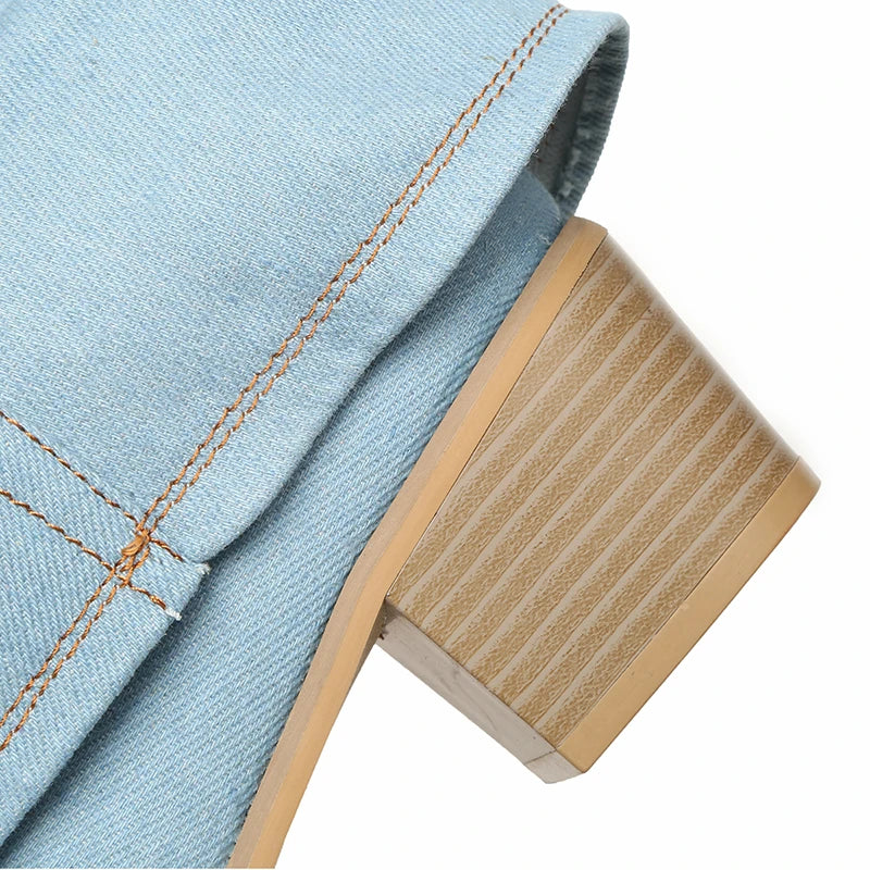 Botas de denim Jill para mujer con tacón firme y corte hasta la rodilla
