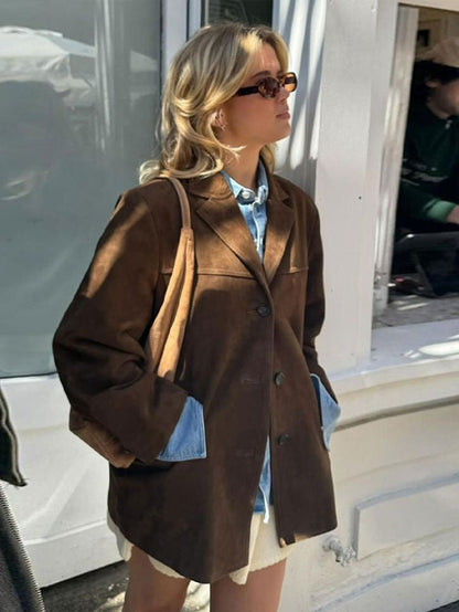 Chaqueta de Cuero Suede – Diseño Elegante y Atemporal para Mujer – Lujo y Estilo en un Solo Look