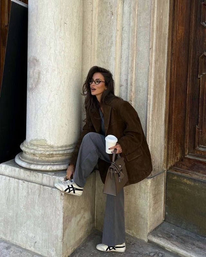 Chaqueta de cuero suede para mujer, elegante y lujosa