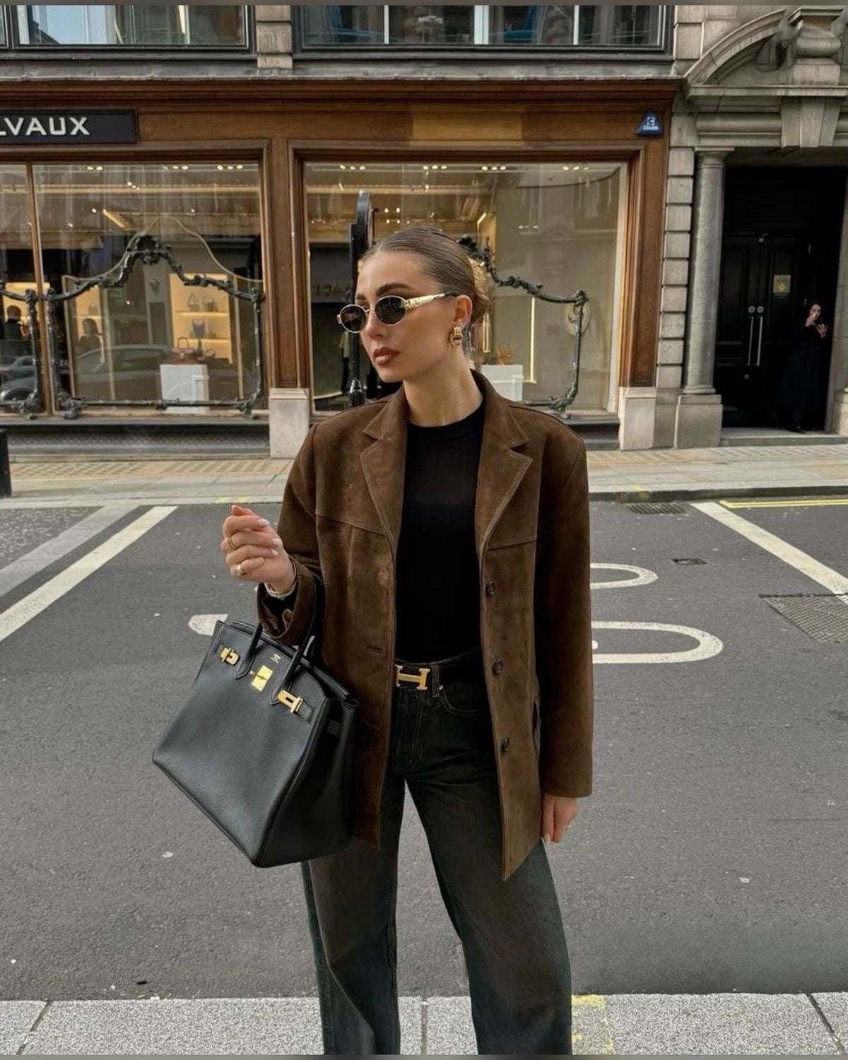 Chaqueta de cuero suede para mujer, elegante y lujosa