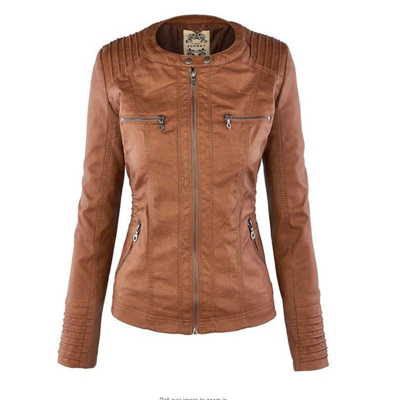 Chaqueta de Cuero Mujer con Capucha Desmontable y Cordones Ajustables