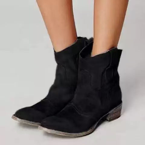 Amalia Botines de Ante con Costura Marcada y Tacón Bloque
