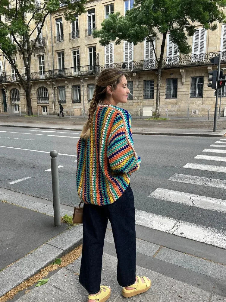 Cardigan de punto colorido Gaia para mujer, cálido y estilizado