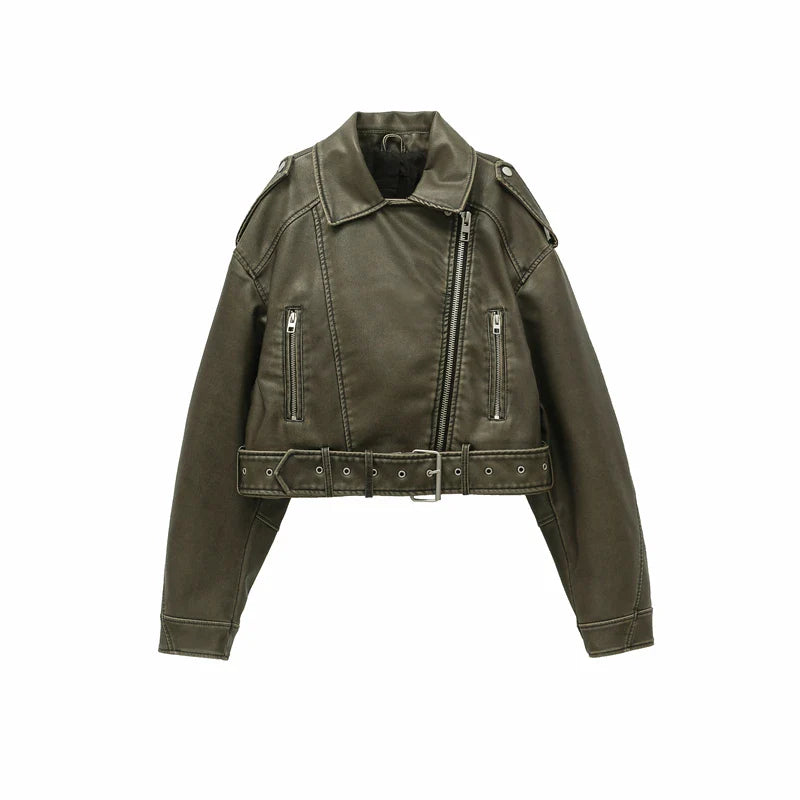 Chaqueta de cuero corta Melissa para mujer elegante