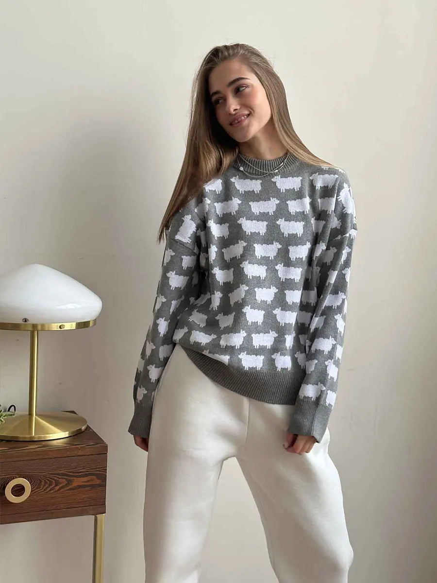 Suéter de lana mujer Fabiana con diseño de oveja para invierno