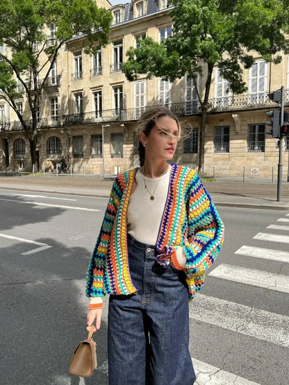 Cardigan de punto colorido Gaia para mujer, cálido y estilizado