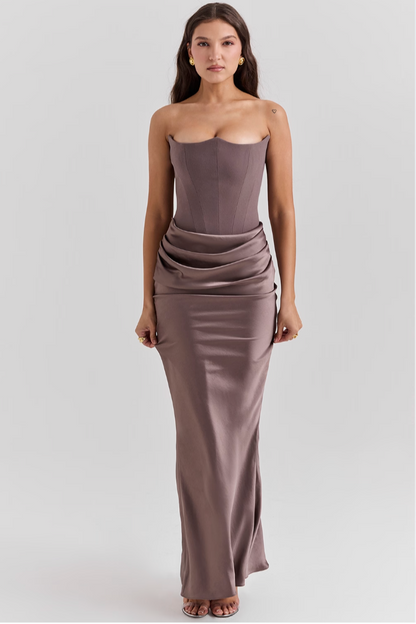 Renata™ vestido largo con corset estructurado y falda fluida para mujer, elegante y sofisticado
