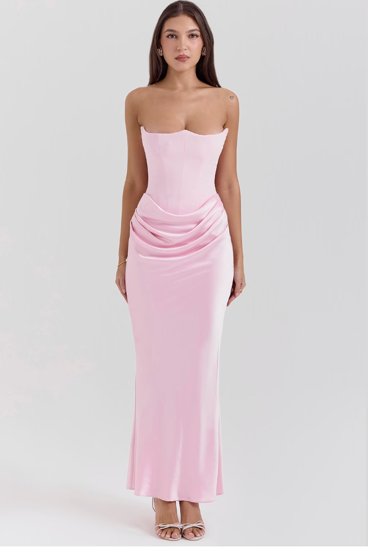 Renata™ vestido largo con corset estructurado y falda fluida para mujer, elegante y sofisticado