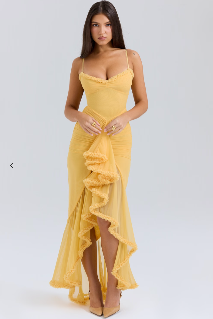 Maxivestido Mujer – Volantes y Aberturas Elegantes – Encanto Alicia