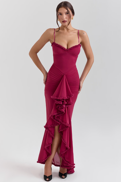 Maxivestido Alicia mujer con volantes y aberturas elegantes