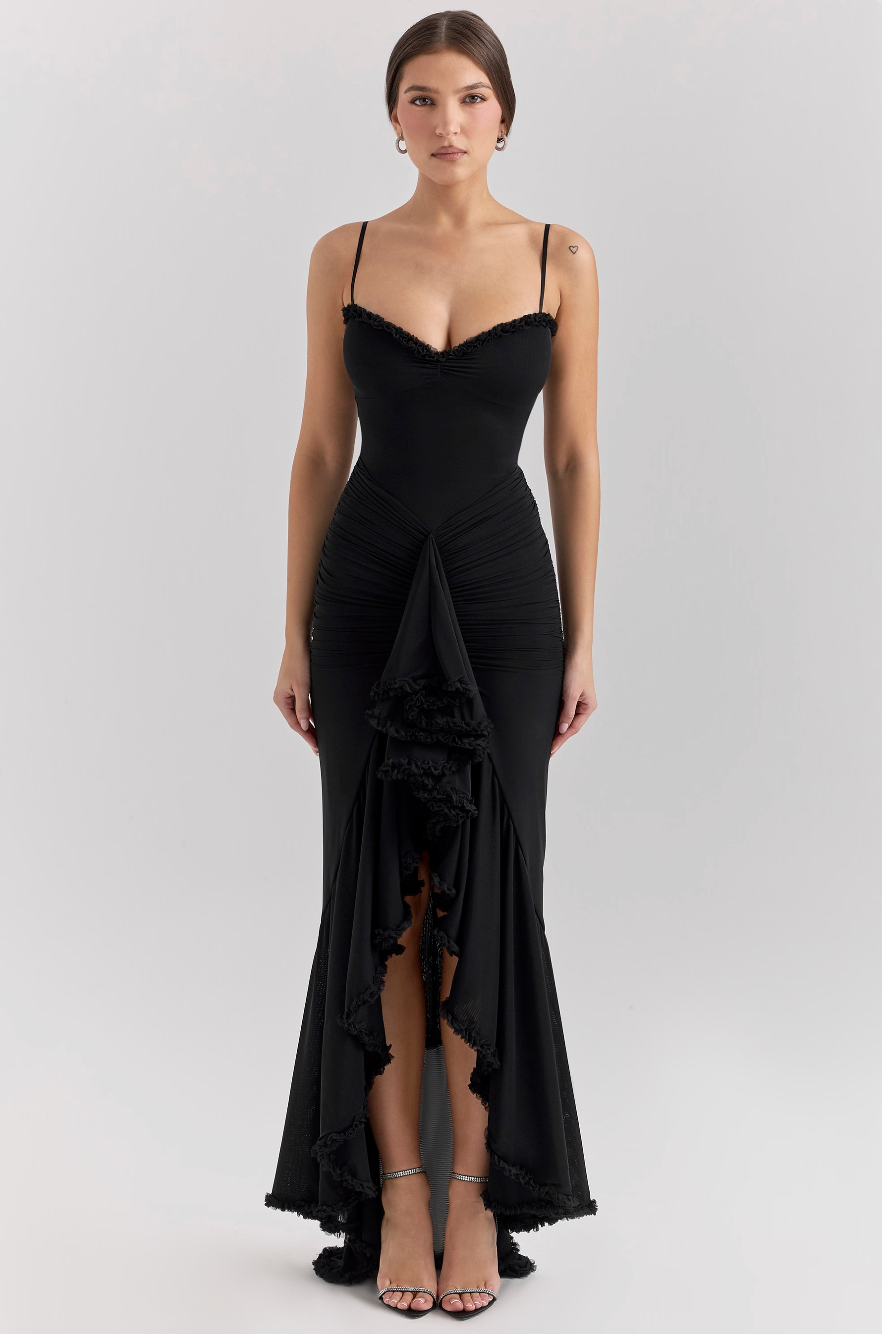 Maxivestido Mujer – Volantes y Aberturas Elegantes – Encanto Alicia