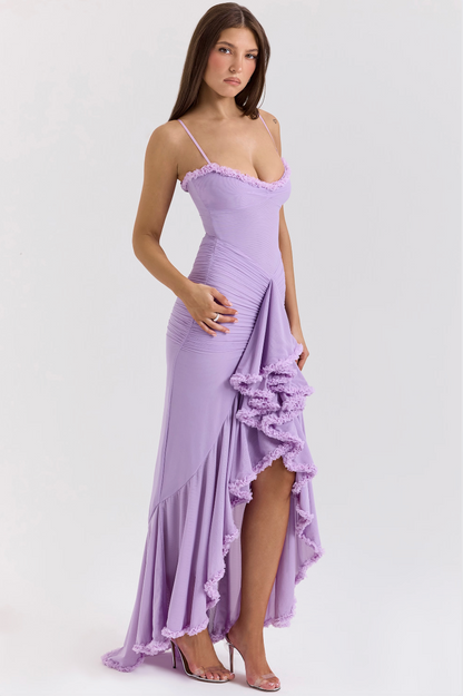 Maxivestido Alicia mujer con volantes y aberturas elegantes