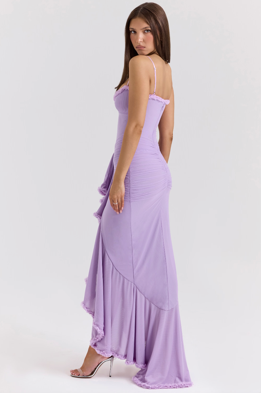 Maxivestido Alicia mujer con volantes y aberturas elegantes