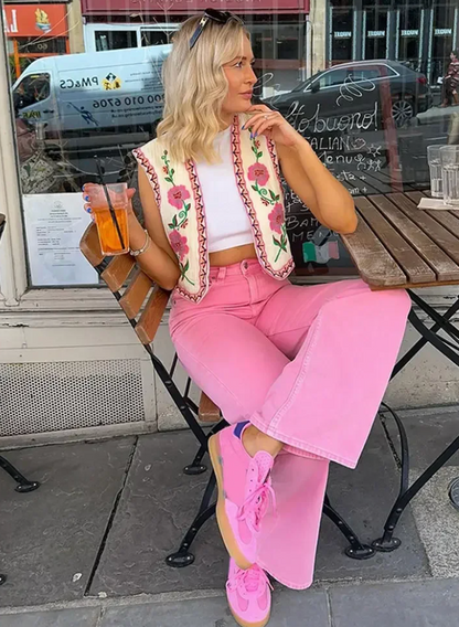 Gilet bordado con flores para mujer, elegante y sofisticado