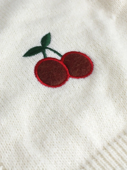 Cardigan de punto con estampado de cereza para mujer, cálido y estilizado