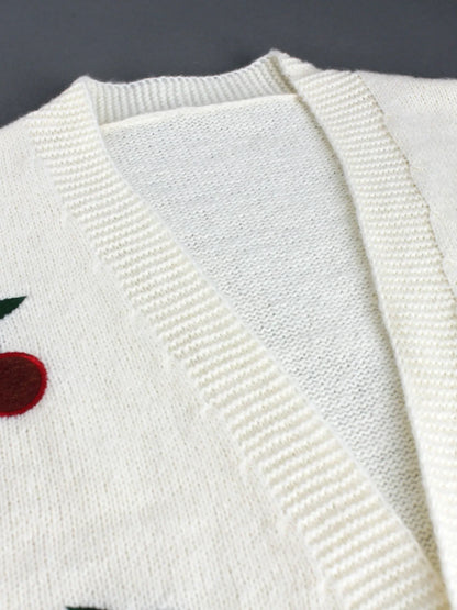 Cardigan de punto con estampado de cereza para mujer, cálido y estilizado