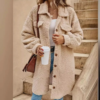 Lange fleece jas Paige para mujeres, estilo clásico y elegante