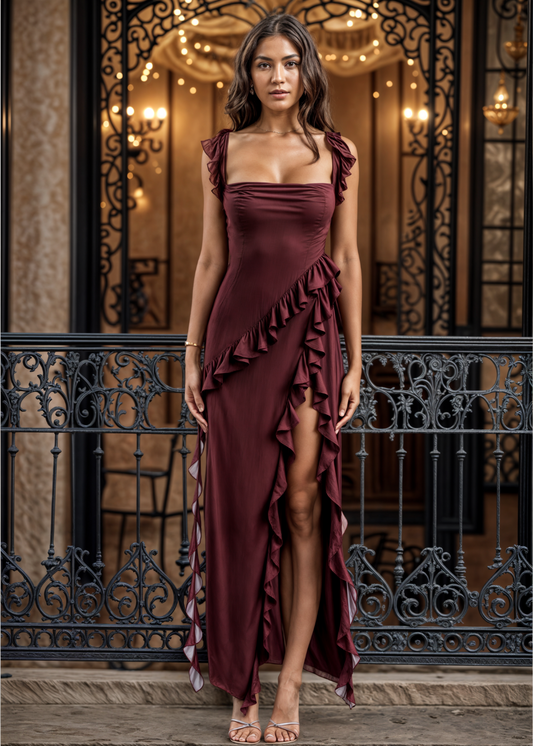 Sofia vestido elegante mujer con corte lateral dramático para ocasiones especiales