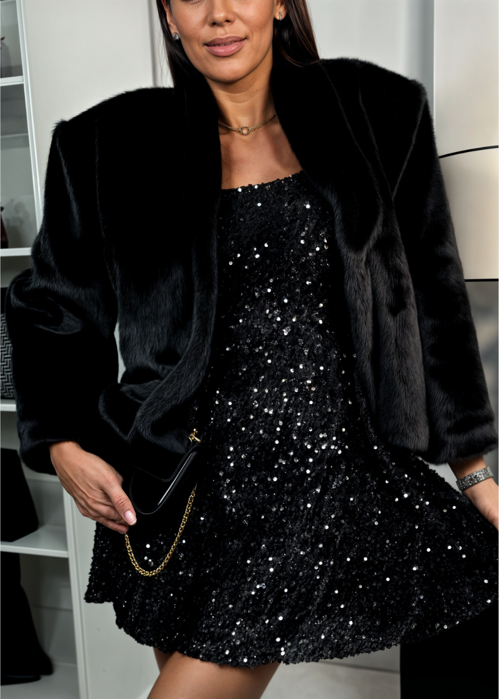 Skylar vestido negro de lentejuelas elegante para mujer