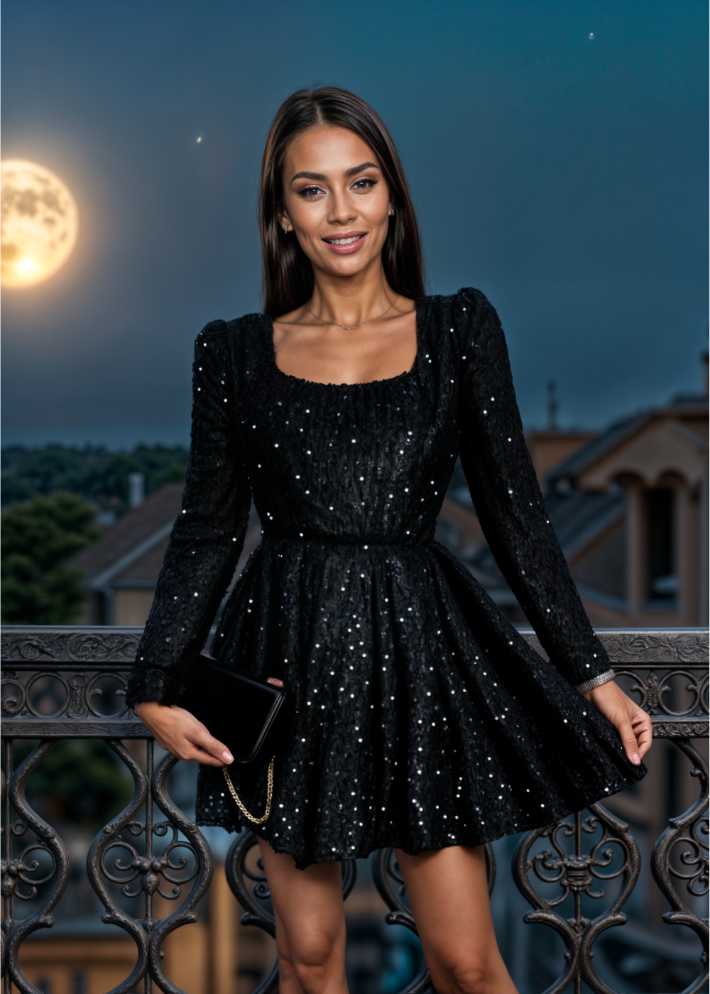 Skylar vestido negro de lentejuelas elegante para mujer