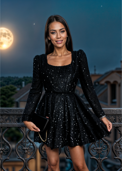 Skylar vestido negro de lentejuelas elegante para mujer