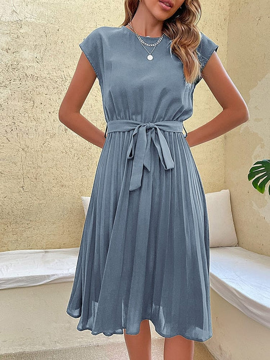 Vestido formal Ibiza azul midi Ella con diseño elegante y atemporal