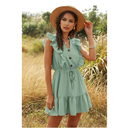 Vestido bohemio verde Fiene con diseño suelto y fresco para verano