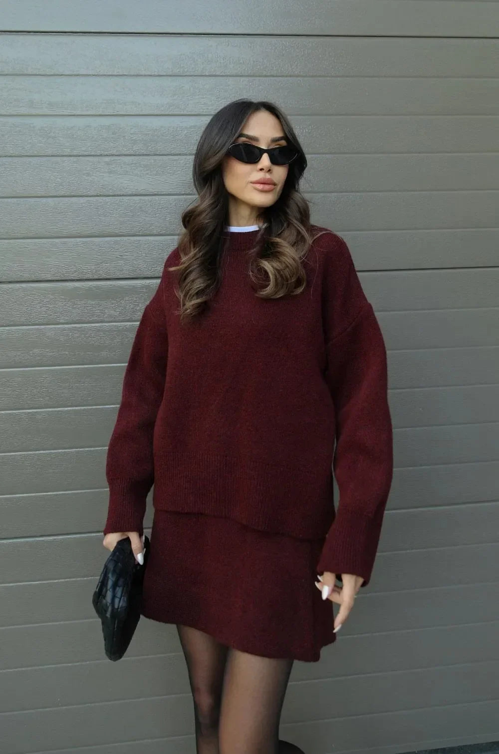 Conjunto de Lana Mujer – Suéter y Falda Corto Elegante – Kara