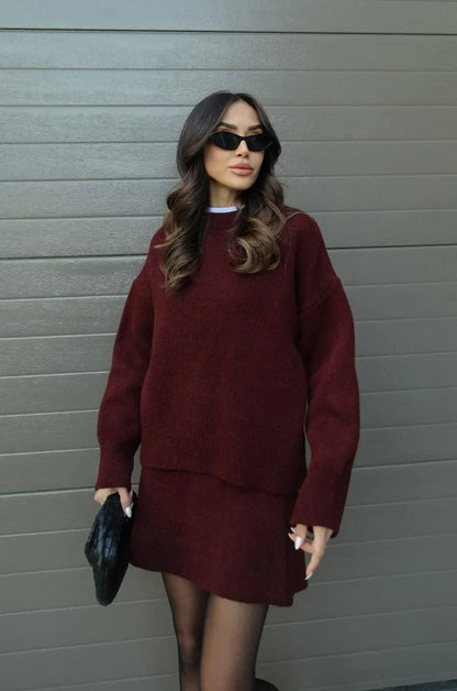 Conjunto de Lana Mujer – Suéter y Falda Corto Elegante – Kara