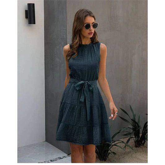 Chique Ibiza vestido azul oscuro Bella con detalles de encaje para ocasiones especiales