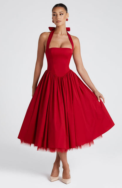 Cressida™ vestido midi elegante con cintura definida, cómodo y transpirable para mujer