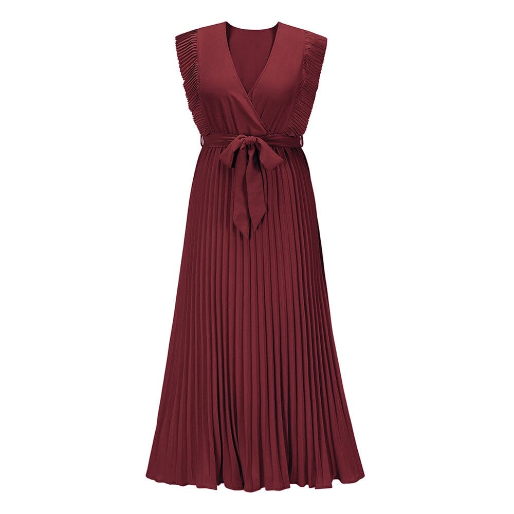 Vestido bohemio rojo oscuro con escote en V, elegante y festivo