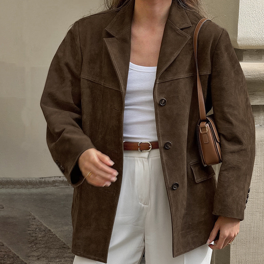 Chaqueta de Cuero Suede – Diseño Elegante y Atemporal para Mujer – Lujo y Estilo en un Solo Look