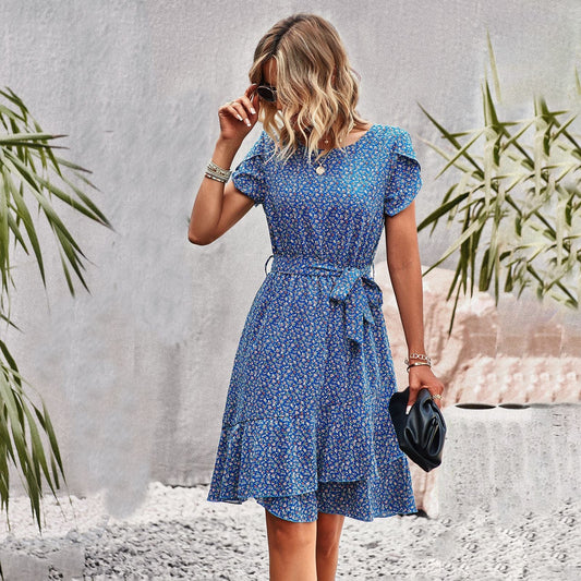 Vestido bohemio corto azul Maylea con estampado llamativo para verano