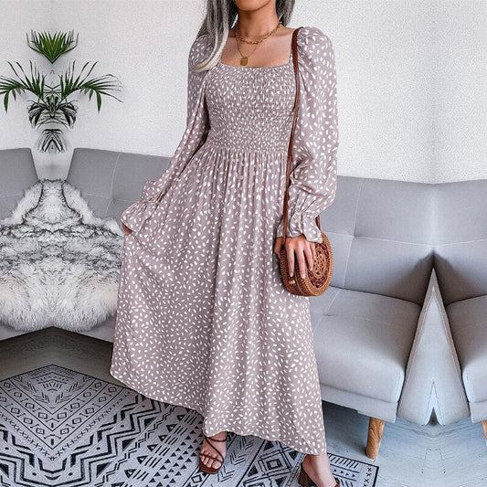Lotte - Vestido Maxi Beige de Manga Larga – Elegancia Atemporal