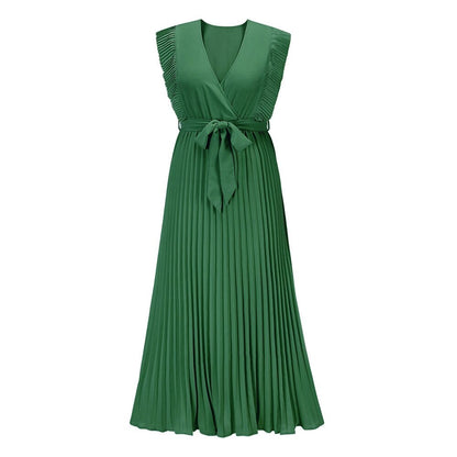 Vestido bohemio verde con escote en V para mujer, elegante y perfecto para bodas