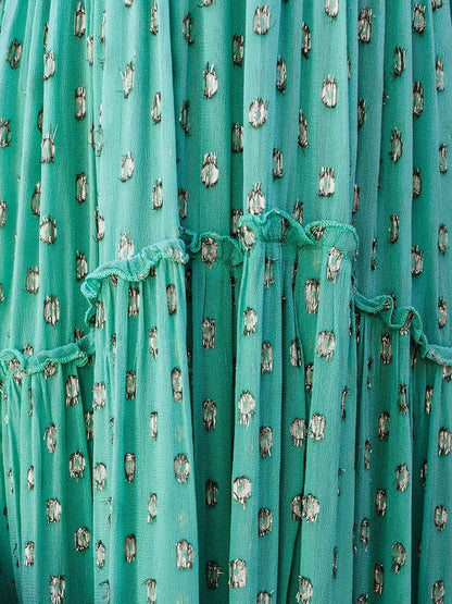 Vestido maxi verde con escote en V y estampado de Ibiza para mujer, veraniego y elegante