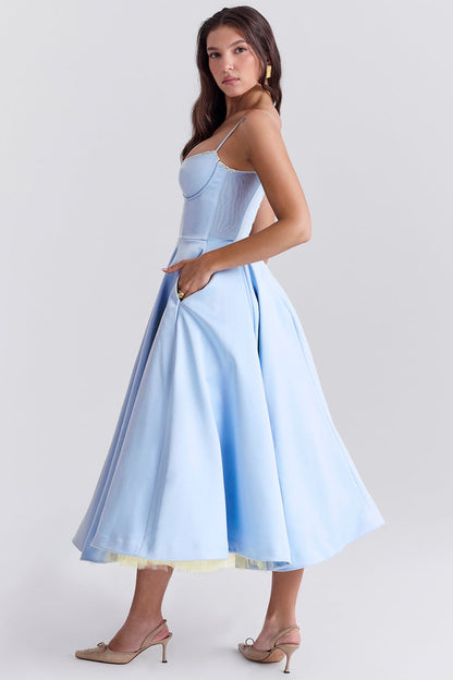 Vestido midi de tul Cindy con falda vaporosa y diseño romántico femenino